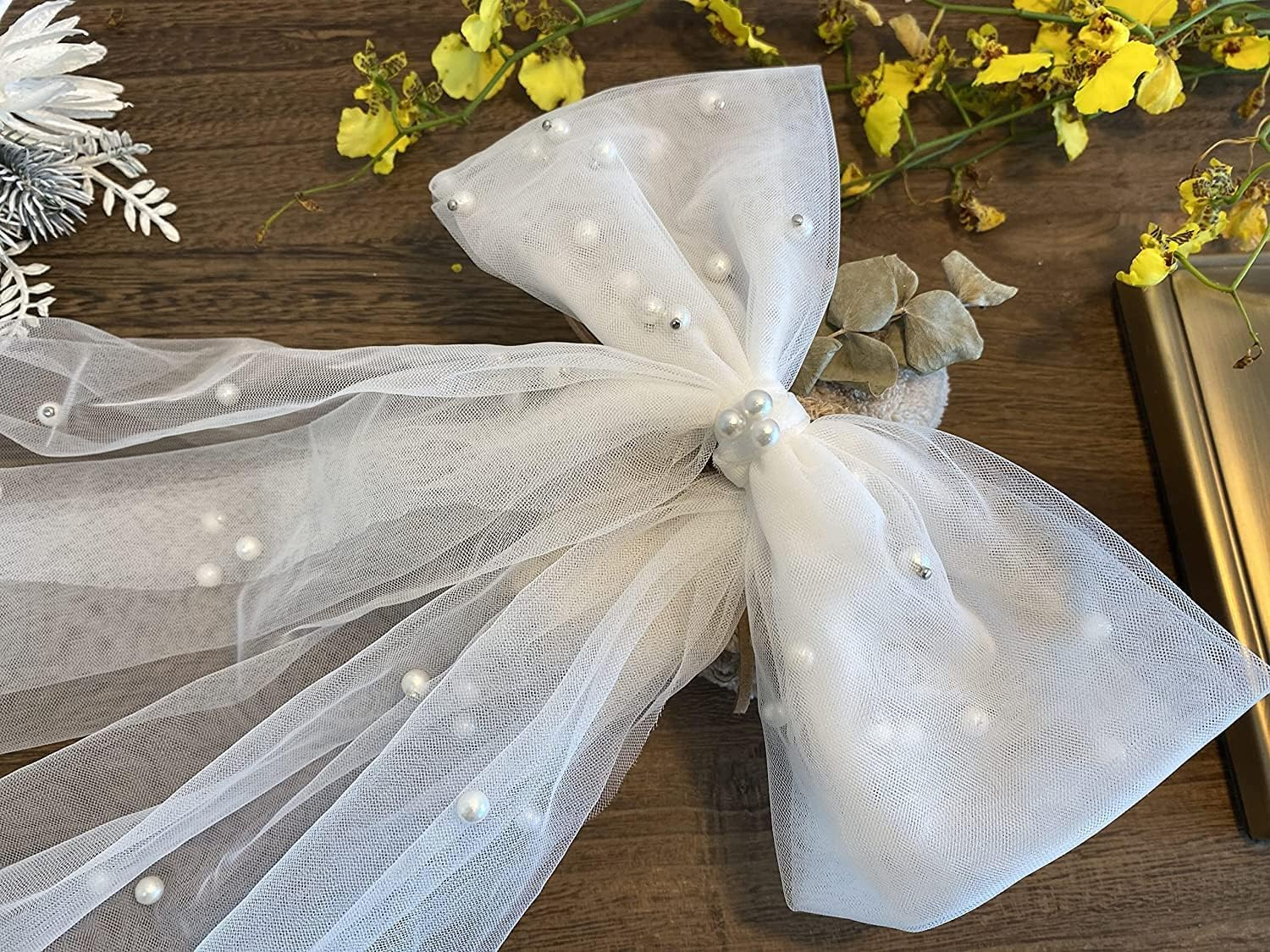 Bachelorette Decorations Bridal Hair Clip Bridesmaid Favors Bride to Be Bridal Shower Gift Bride Hair Pieces Headband Pearl White Bow Veil image number 1