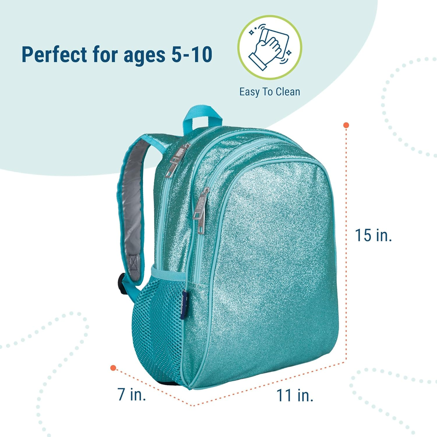 Wildkin Kids 15 Inch Backpack for Boys and Girls, Perfect Size for Preschool, Kindergarten and Elementary School, 600-Denier Polyester Fabric Backpacks, Bpa-Free, (Blue Glitter) - Ballerina image number 3