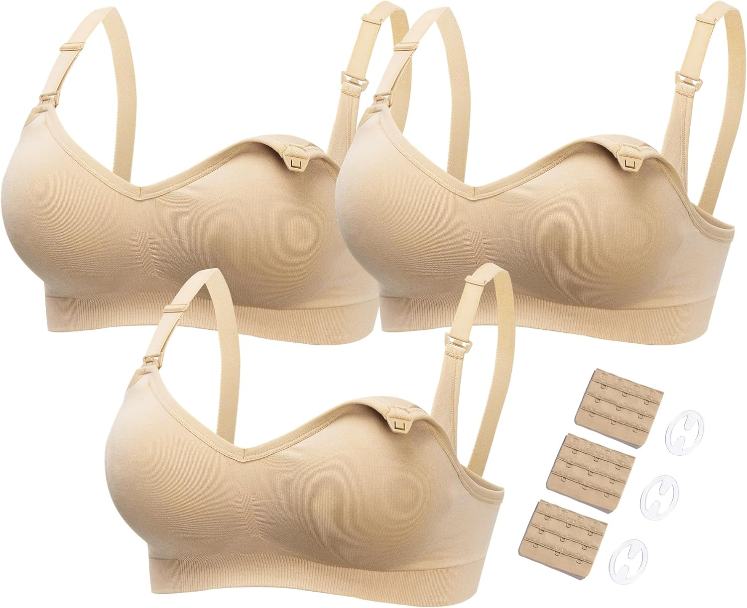 HOFISH Nursing Bras for Maternity Breastfeeding Seamless Wirefree Push up Bras for Womens Pregnancy Everyday Comfort 3Pack