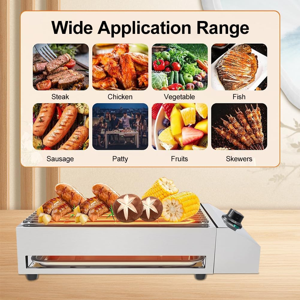 Indoor Smokeless Grill, 2600W Commercial Electric Grill Stainless Steel Barbecue Oven Grills with Oil Pan Suitable BBQ Equipment for Indoor and Outdoor Camping image number 1