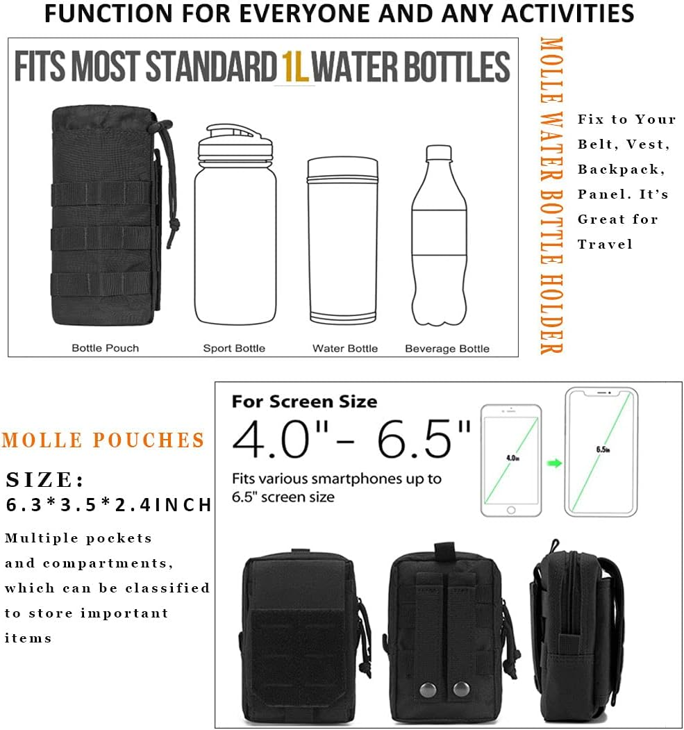 Molle Seat Back Organizer,Universal Tactical Car Back Seat Organizer Bag Vehicle Organizers Panel Protector Organizers with 5 Detachable Pouches for Car Truck Jeep Vehicle (Black) image number 6