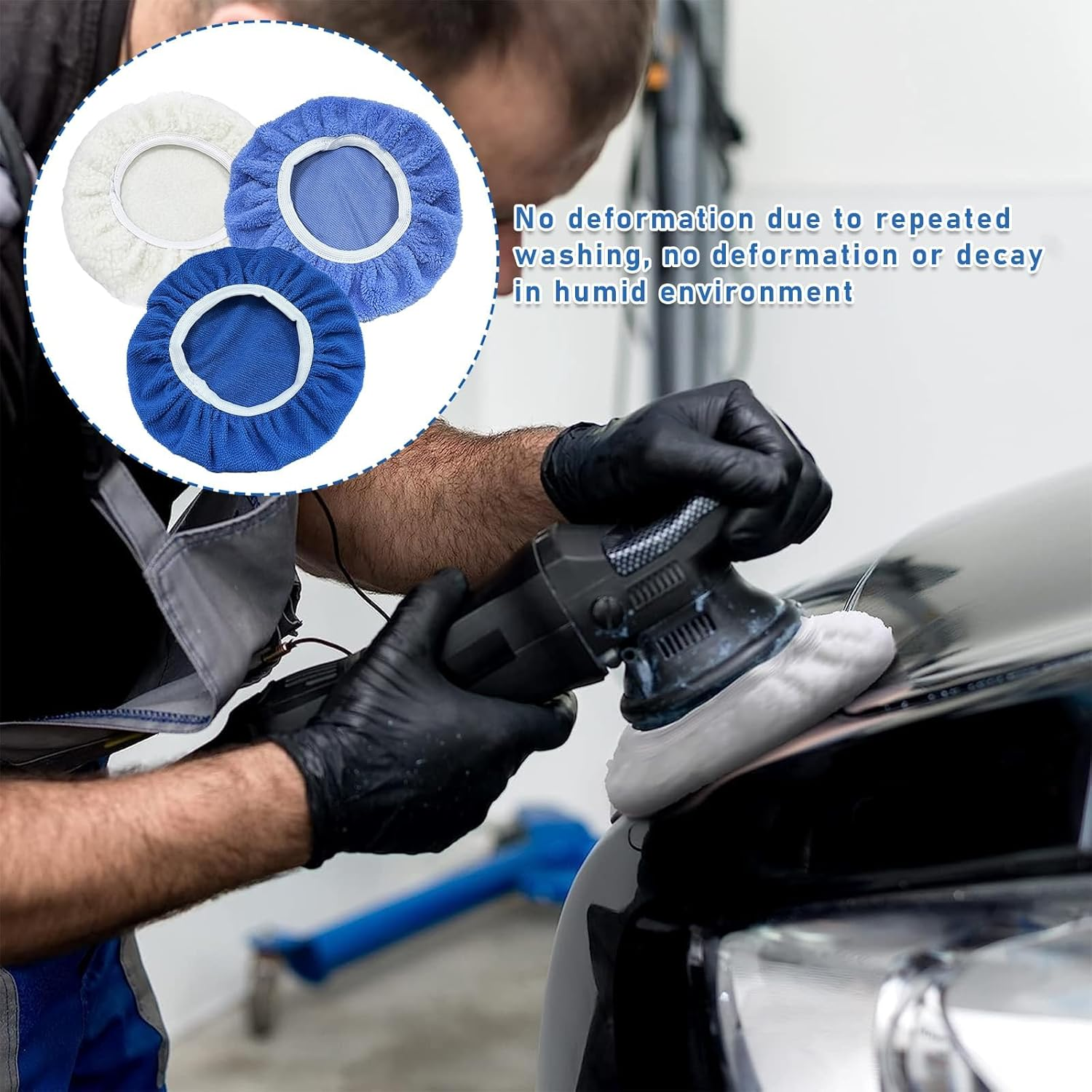 LIUKCHGE 9PCS Car Polisher Pad, 7 to 8 Inches Car Orbital Microfiber Bonnet Polishing Buffing Pad Cover, Universal Auto Cleaning Waxers Kit- 4 Microfiber, 3 Coral Fleece, 2 Woolen (7-8 Inches) image number 4