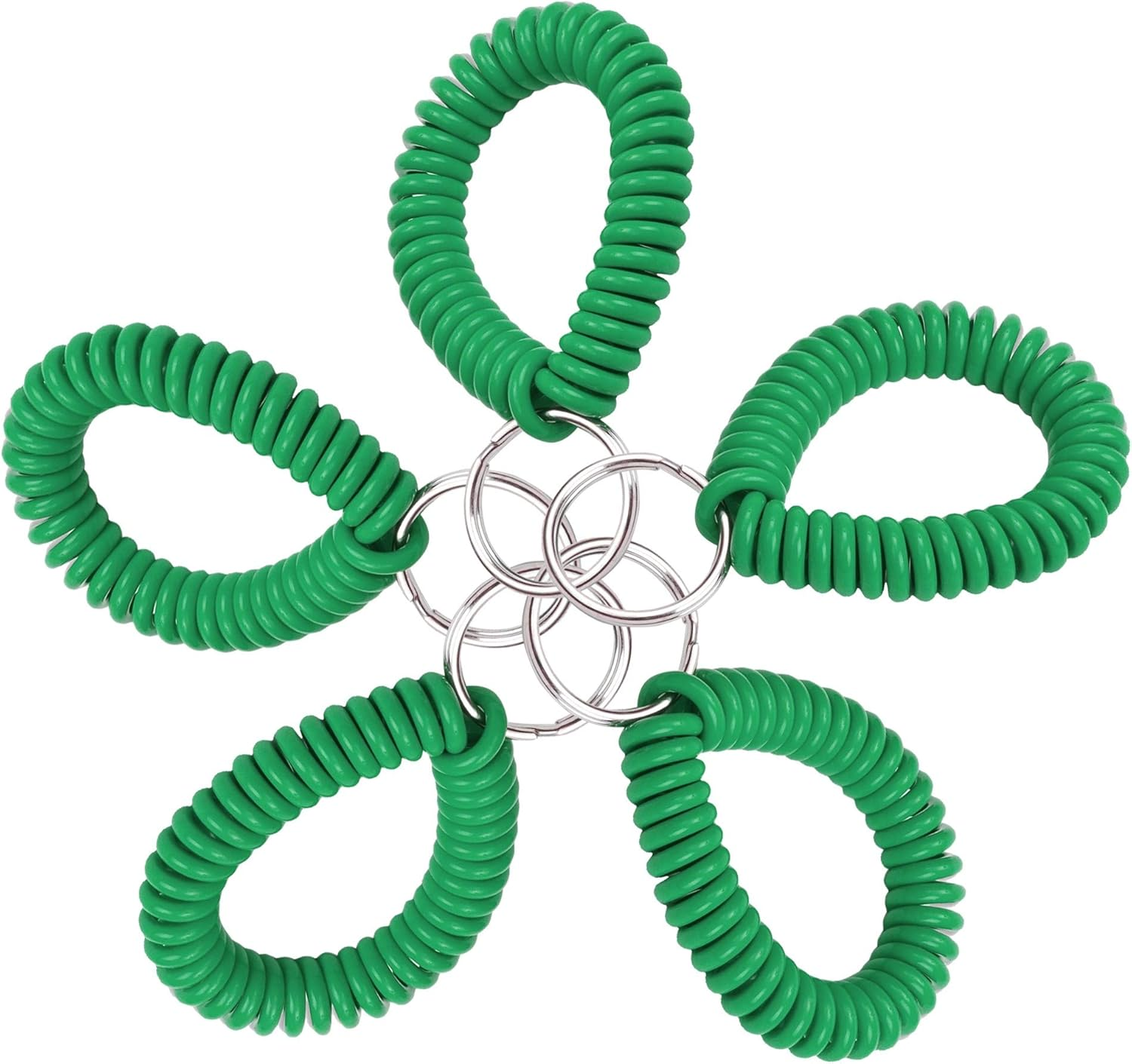 Lucky Line 2&rdquo; Spiral Wrist Coil with Steel Key Ring, Flexible Wrist Band Key Chain Bracelet, Stretches to 12&rdquo;, Green, 5 Pack (4104005) image number 3