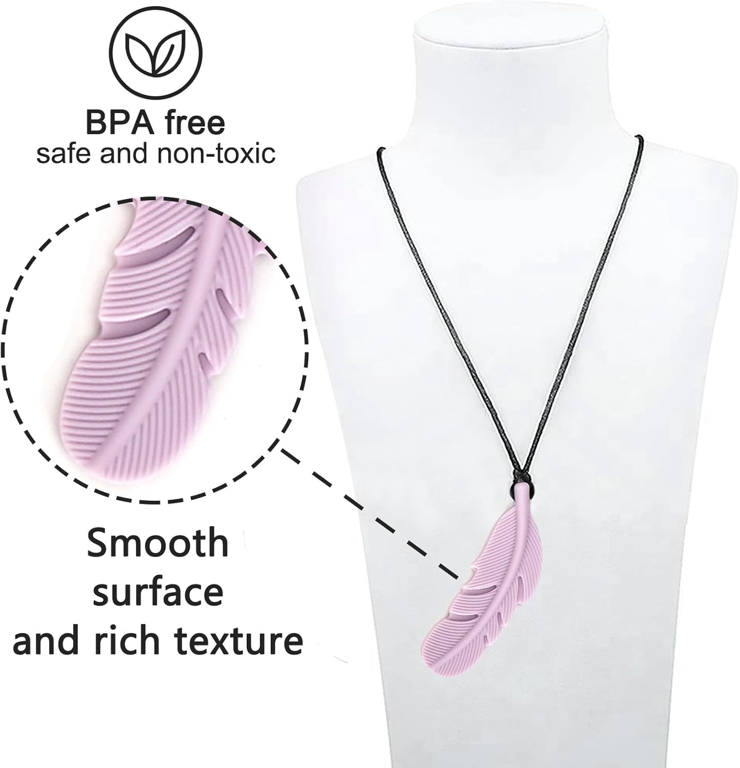 Sensory Chew Necklace for Kids & Adults | 5-Pack Silicone Feather Necklaces for Autism, ADHD, Anxiety, and Sensory Needs image number 4