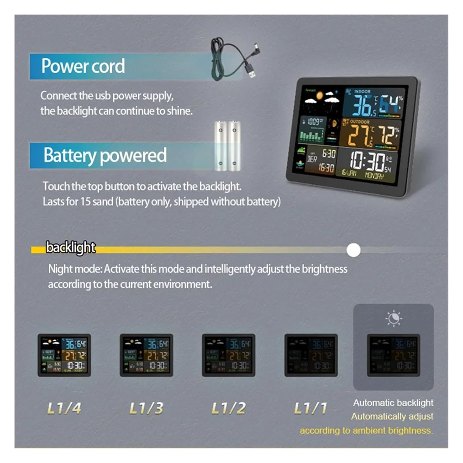 Large Wireless Weather Station Digital Alarm Clock with Outdoor Sensor Multifunction Electronic Desk image number 3