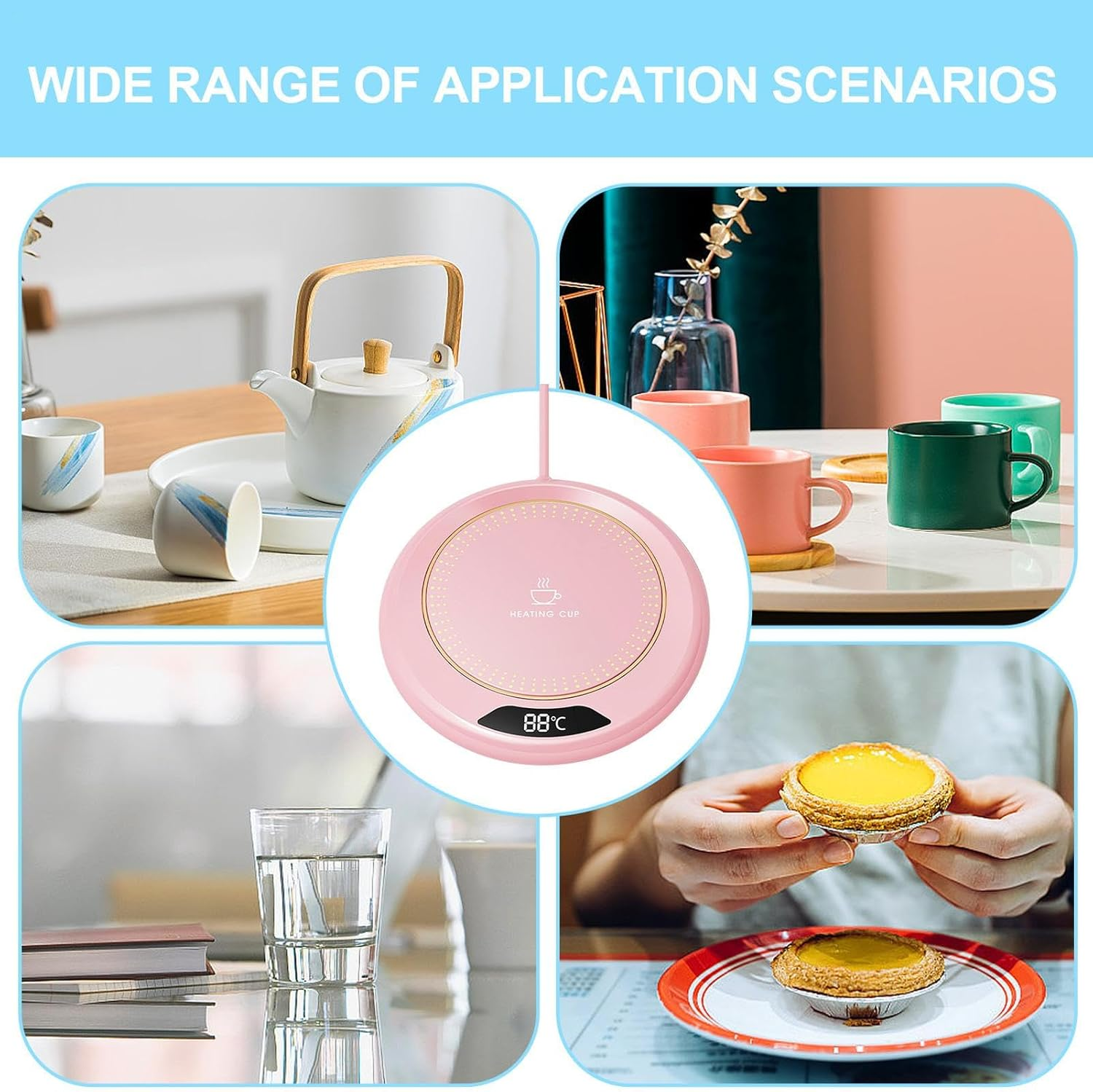 Cup Warmer, 3 Levels Temperature Smart USB Heating Coaster 20W, Electric Warming Drink Heater for Tea Milk Table Kitchen Dining Room Bar Candle - White image number 6