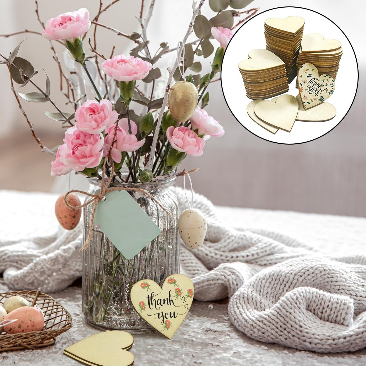 WELANE Unfinished Wooden Heart, 70 PCS Blank Love Shape Craft Slices for Crafting, Party Decoration (5Cm/1.96In) image number 3