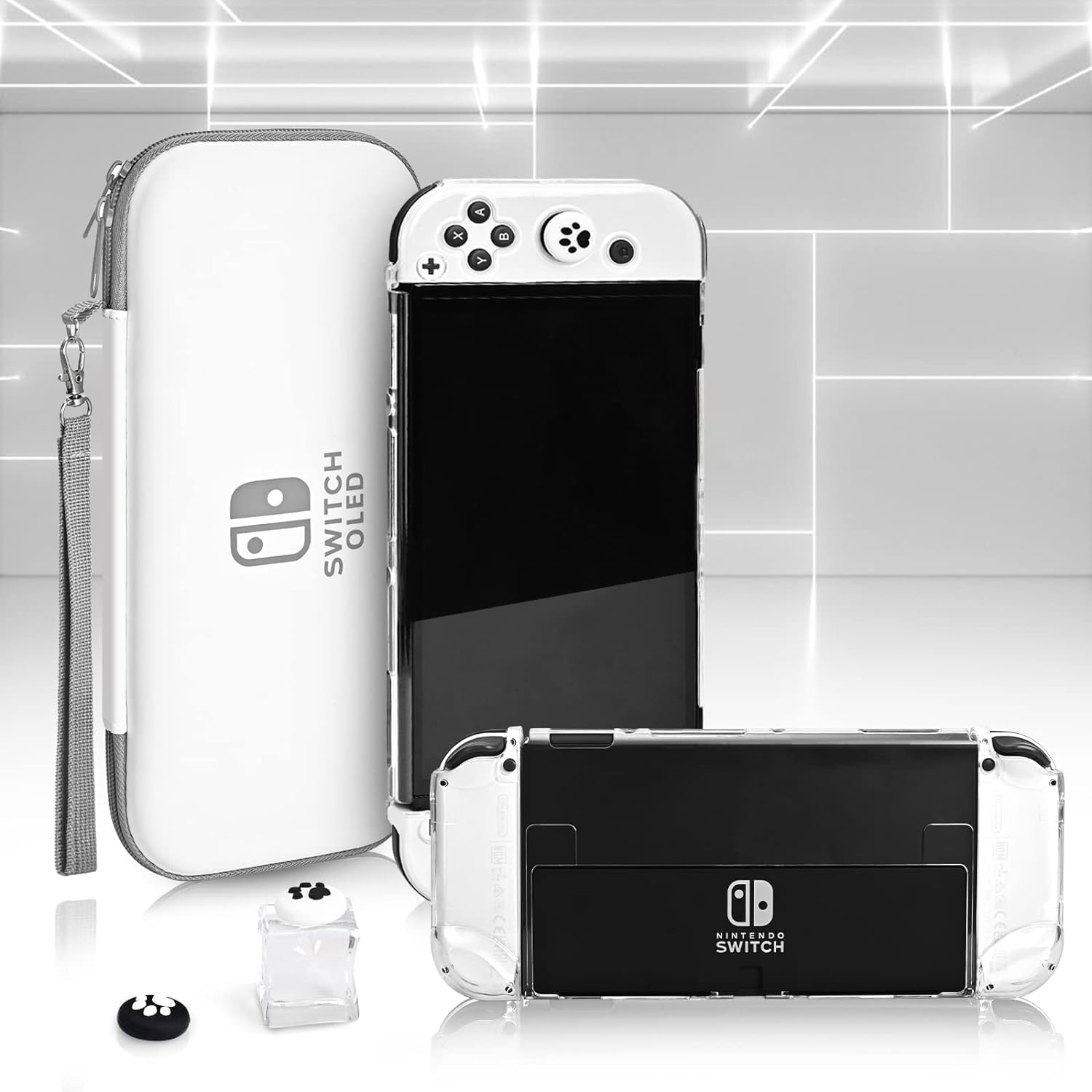 Carrying Case for Nintendo Switch & Switch Oled,Compact and Portable Storage Set with Tempered Film, Switch OLED Crystal Case, Thumb Grip Accessories image number 3