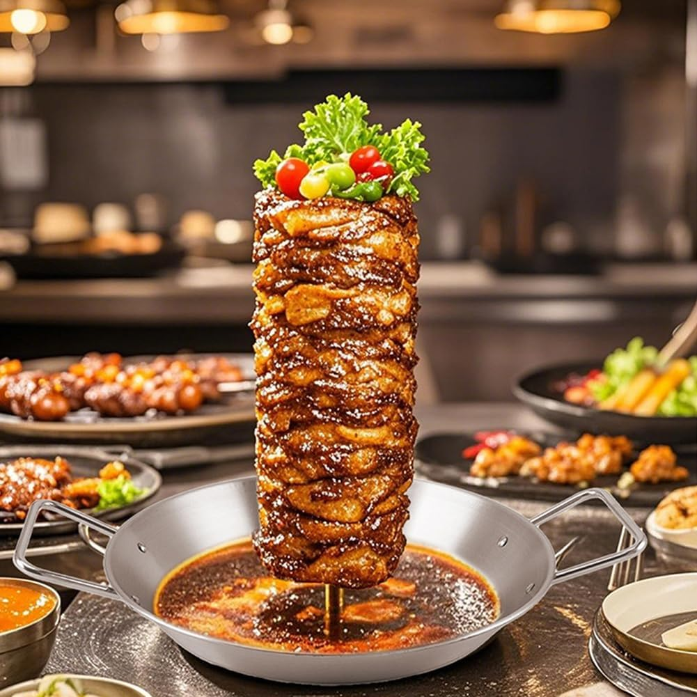 Stainless Steel Al Pastor Skewer Set for Grill, Brazilian Spit Stand with 5 Removable Skewer & 2 Brushes & BBQ Tongs,Perfect for Tacos Al Pastor, Shawarma, Kebabs, Smoker, Oven, BBQ&zwnj; image number 6
