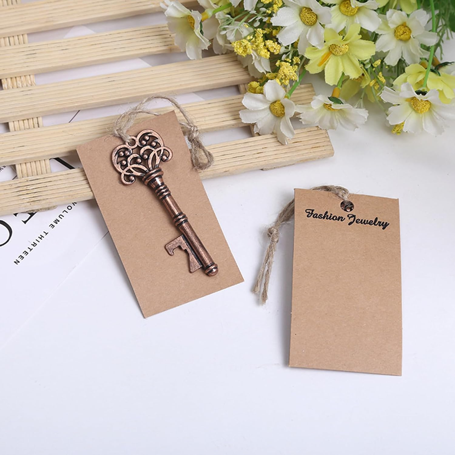 100 Pcs Kraft Paper Tags, Large Gift Tags, Blank Paper Tags with String, Large Gift Labels for Wedding Favors, Craft Paper for Presents, Kraft Paper Paper with Free Natural Jute (White) image number 5