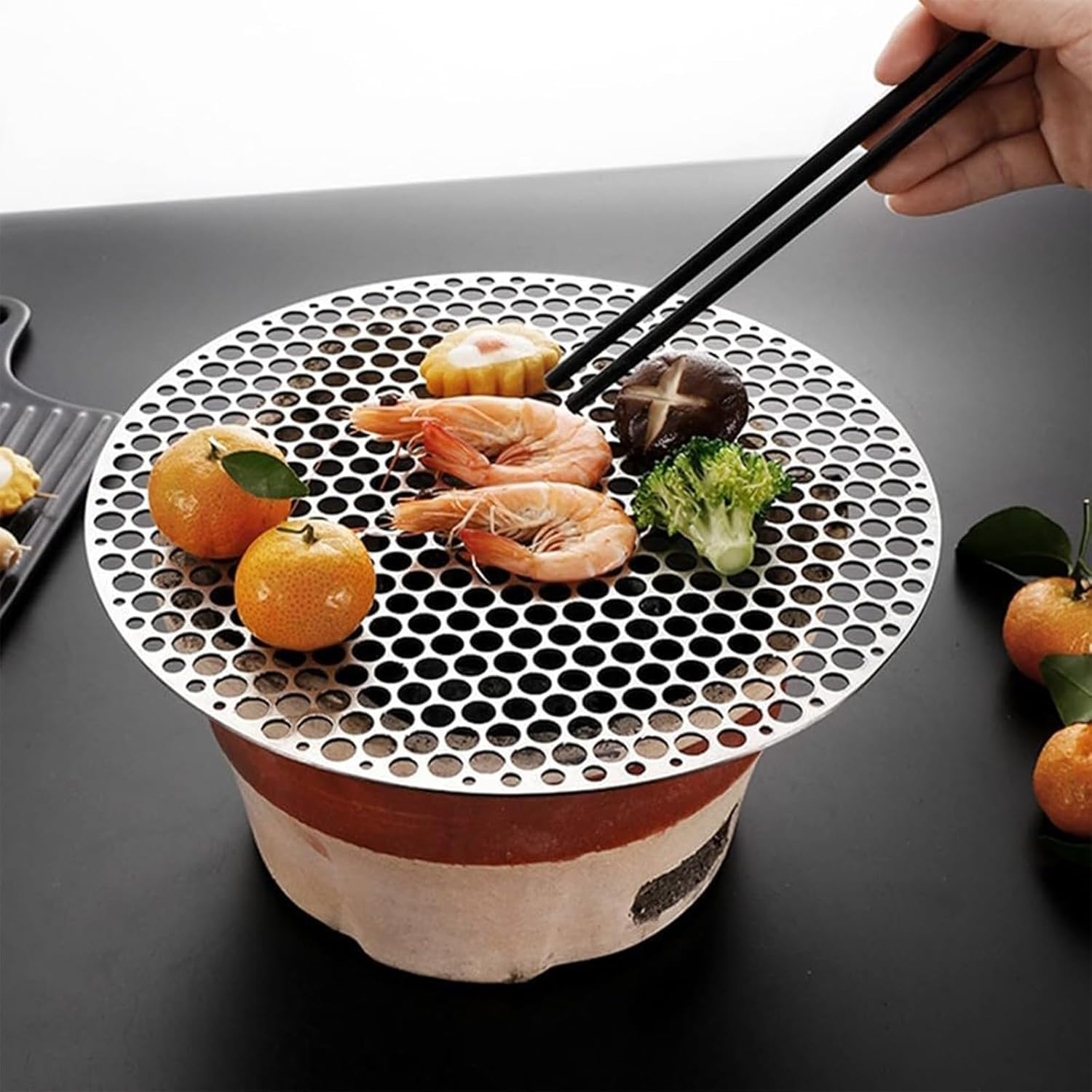 Round Grill Grates, 26CM Stainless Steel BBQ Grill Mat for Outdoor Camping & Picnic, Durable Carbon Furnace Steam Mesh Rack, Silver Heavy-Duty Barbecue Net