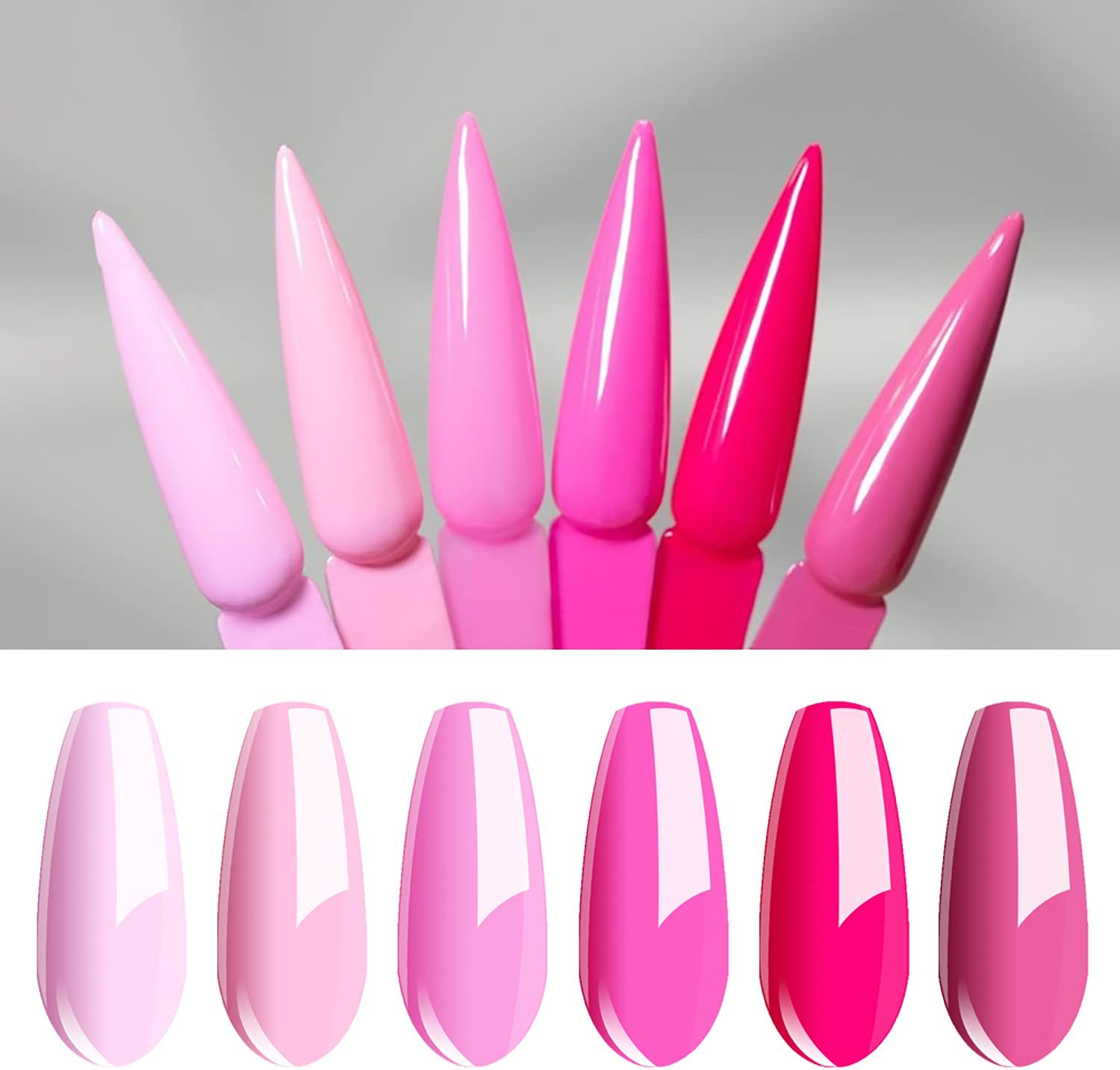 Vishine Gel Polish 12Pcs Soak off UV LED Nail Art Manicure DIY Salon Set Pink Fuchsia Rose Purple Color Series with Matte Top Coat 8Ml