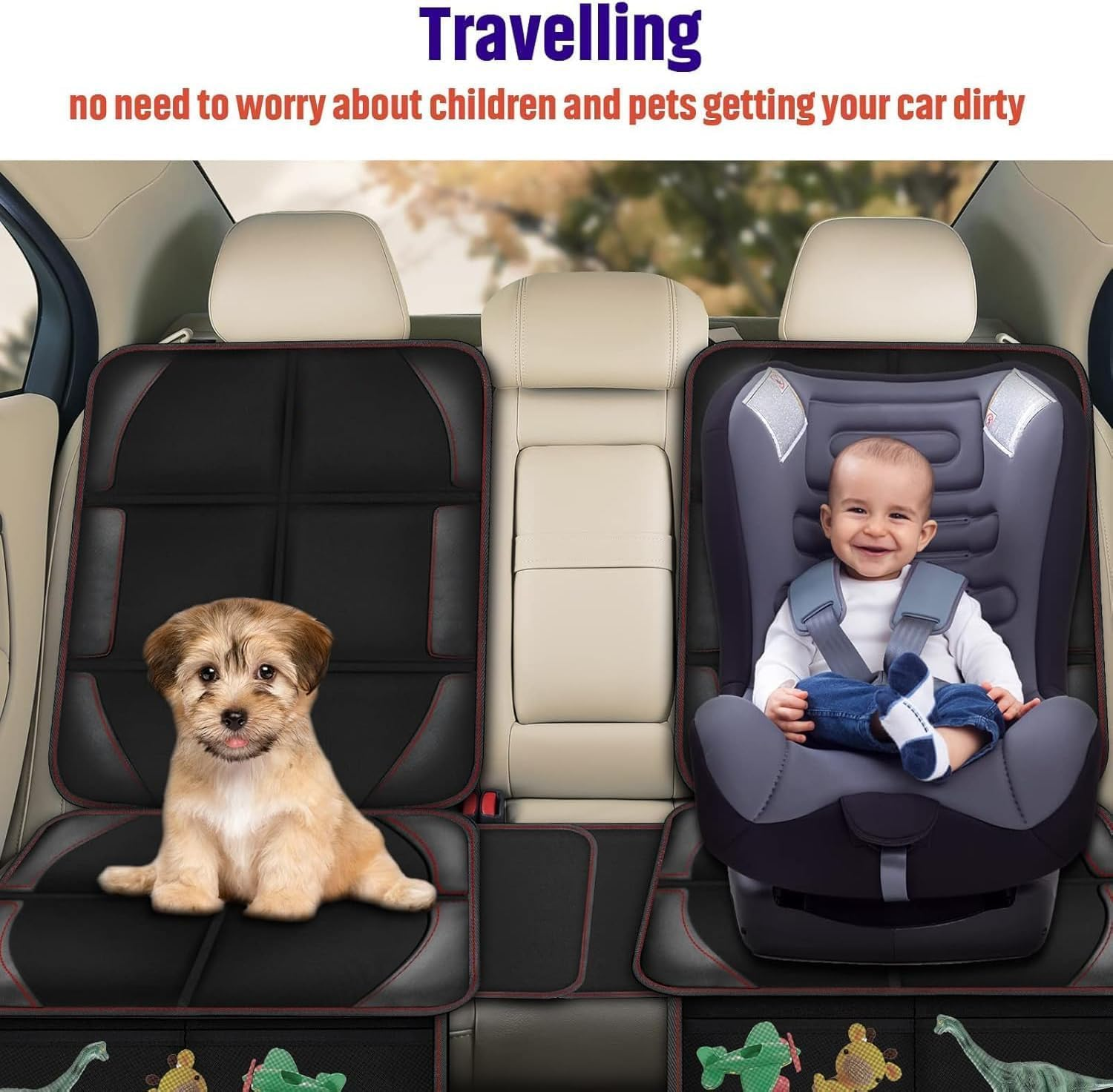 Car Seat Protector, Child Seat Protection, 600D Waterproof Non-Slip Fabric Thick Padding with 2 Mesh Storage Pockets, Baby Seat Protectors under Carseat image number 4