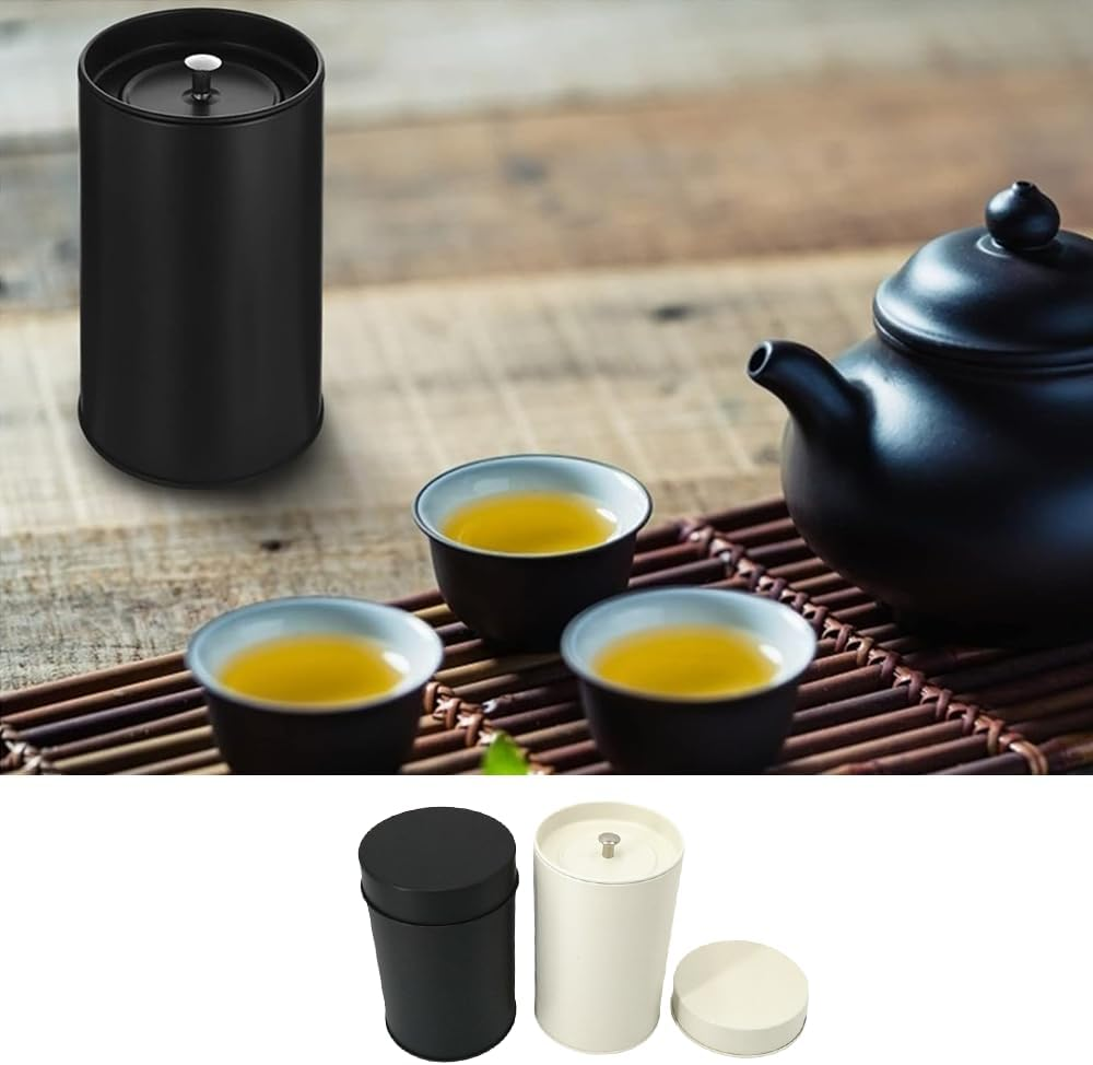 Matte Black Tea Storage Canister, Double Seal Tinplate Container, Kitchen Storage for Tea Coffee Sugar, 1 Piece