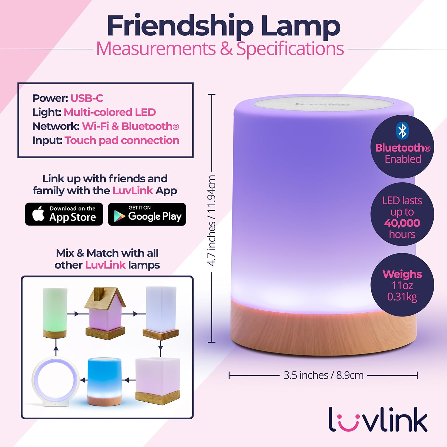 Luvlink Friendship Lamp V2 Extended Wifi Range - Simple Bluetooth Setup (Single) image number 4