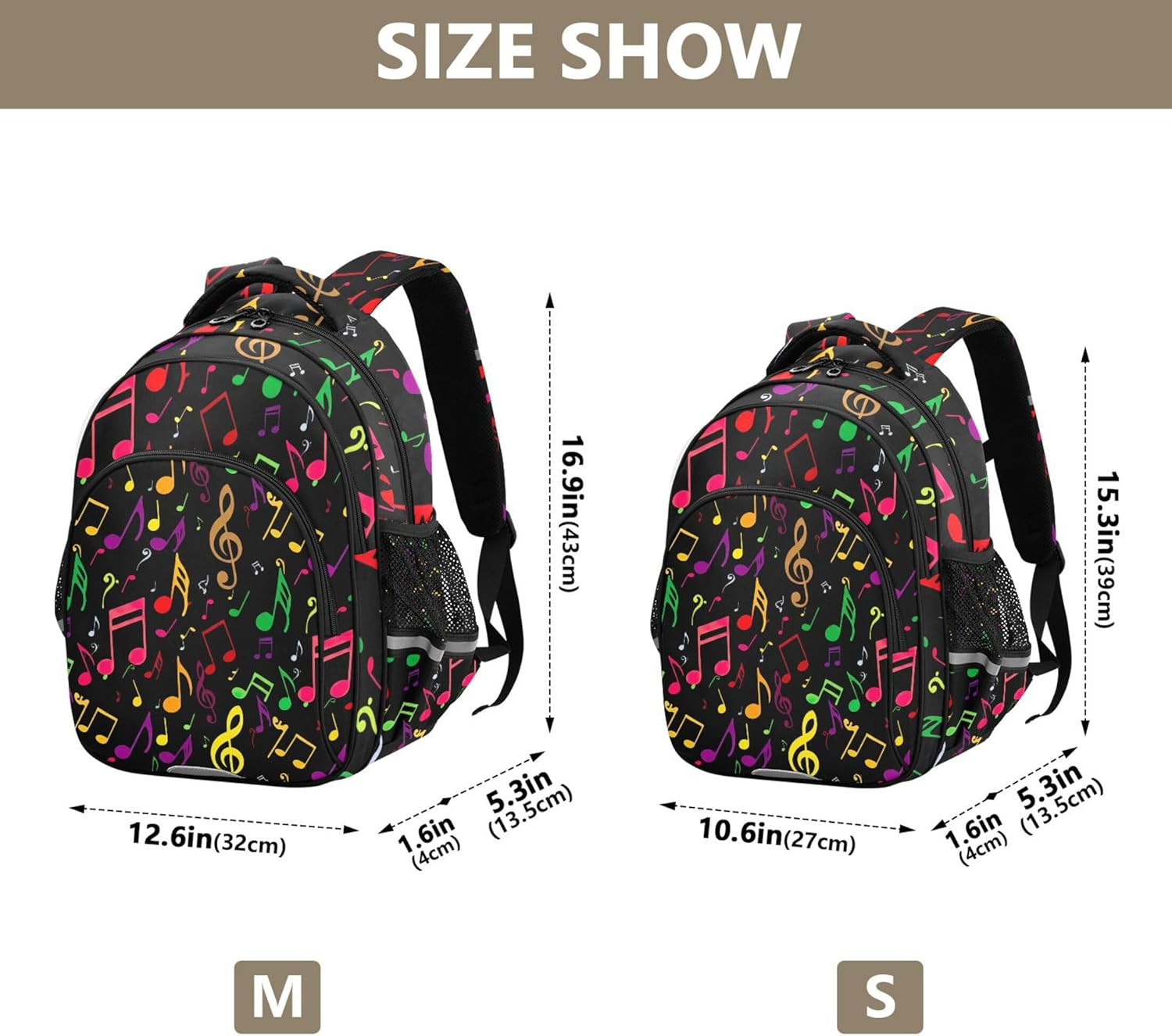Joisal Backpacks Colorful Music Notes Symbols Black Kids Backpacks Daypack School Supplies Preschool Book Bag Colorful