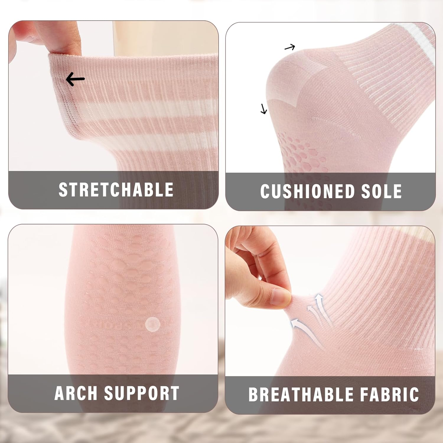 Viiotu Pilates Socks Women with Grips, Reformer Pilates Grip Socks, Non Slip Yoga Socks for Gym, Dance, Work Out - 3 Pairs, Black image number 3