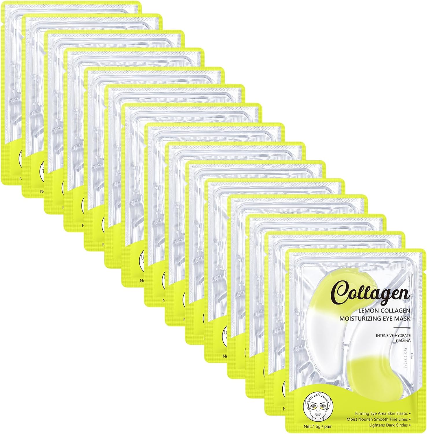 Lemon Collagen Vitamin C Eye Mask 15 Pairs - Brightening & Revitalizing Treatment for Dark Spots, Uneven Tone and Radiant Skin