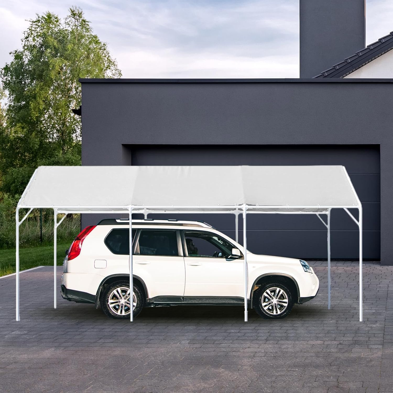 Wesnoy Heavy Duty Carport Canopy Waterproof Canopy Cover Garage Car Shelter Tarp Tent for Car Canopy Replacement Cover with 50 Ball Bungees, Only Top Cover, Frame Is Not Included image number 5