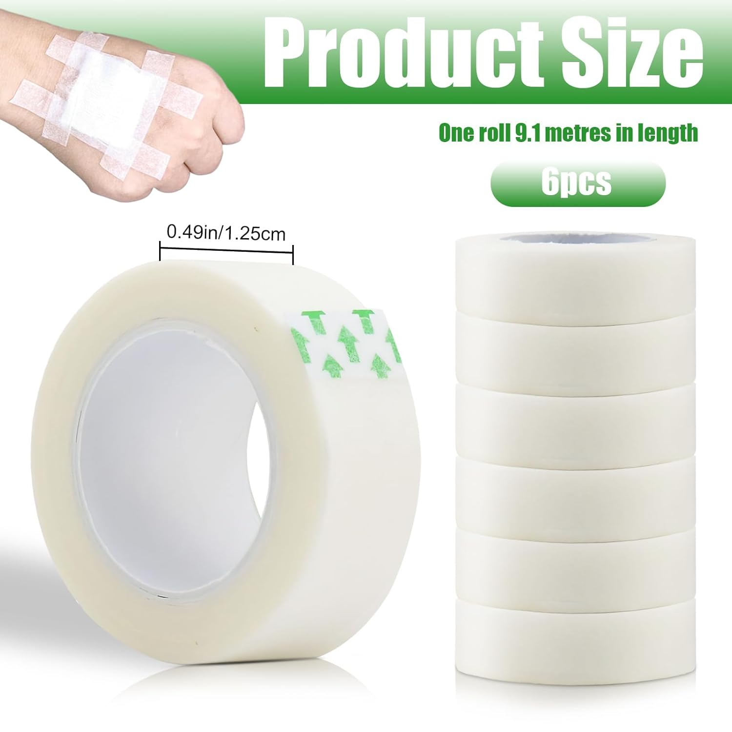 Breathable Medical Tape, 6 Rolls 1.25Cm * 9.1M Waterproof First Aid Tape, Clear Medical Tape for Snore Reducing, First Aid, Personal Use (White) image number 3
