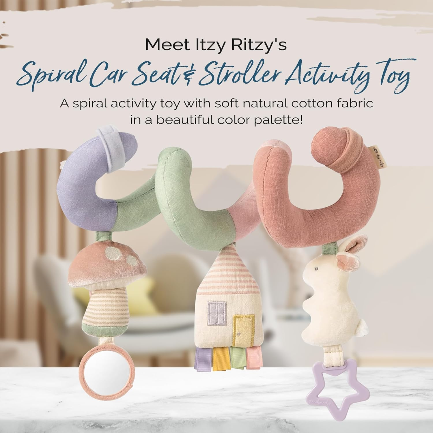 Itzy Ritzy Spiral Car Seat & Stroller Activity Toy - Stroller & Car Seat Toys for Ages 0 Months and up - Hanging Toys Include Dangling Ring, Mirror and Textured Ribbons (Pastel Rainbow) image number 2