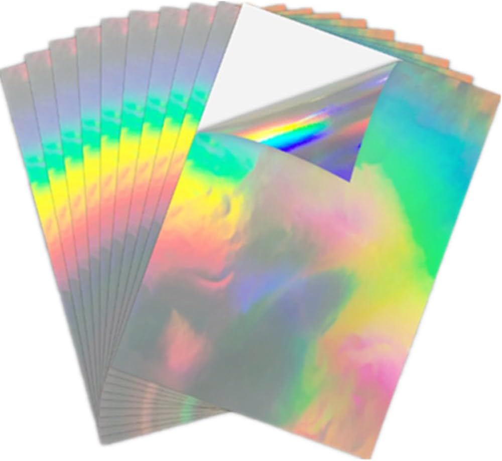 Cuicanfla 12 Pcs Holographic Sticker Paper, A4 Holographic Silver Card Metallic Rainbow Cardstock Foil Paper for Crafts Scrapbooking Shimmer Mirror Finished Shiny Sheets, for Inkjet, Laser Printer