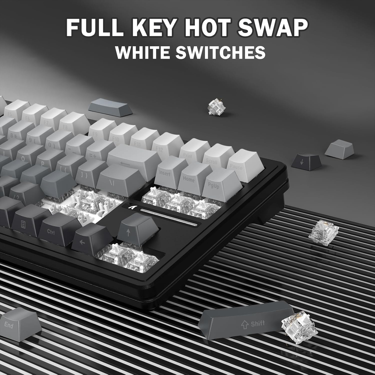 ATTACK SHARK M87PRO TKL Wireless Mechanical Gaming Keyboard, BT5.0/2.4G/USB-C Wired Hot-Swap RGB Keyboard with US Layout, Linear White Switch with Side Gradient Print, Moon Night - Matcha image number 4