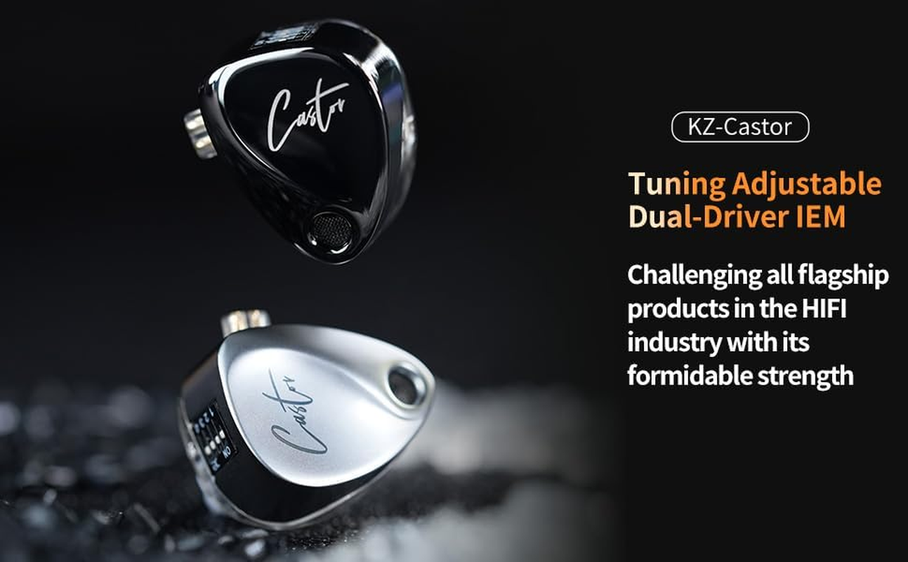 KZ Castor in Ear Monitor Headphones,Dual-Dynamic Driver Wired Earbuds, Hifi Improved Bass In-Ear Earphone Sound Tuning Noise Isolating IEM,2PIN Detachable Cable (Black(Improved Bass), without Mic) image number 6