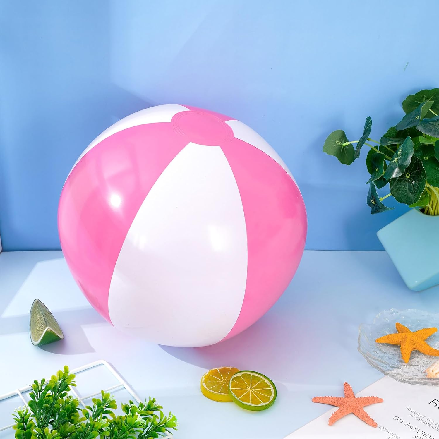 Whaline 3Pcs Inflatable Beach Ball 16'' round Pool PVC Balls Cute Game Toys for Summer Hawaiian Tropical Theme Beach Party Decor image number 4