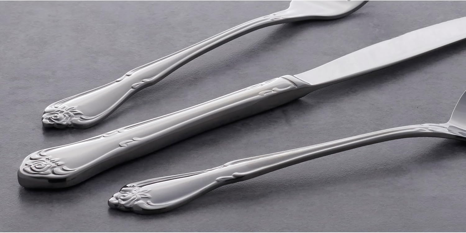Oneida True Rose 45 Piece Everyday Flatware, Service for 8, 18/0 Stainless Steel, Silverware Set, Silver image number 5
