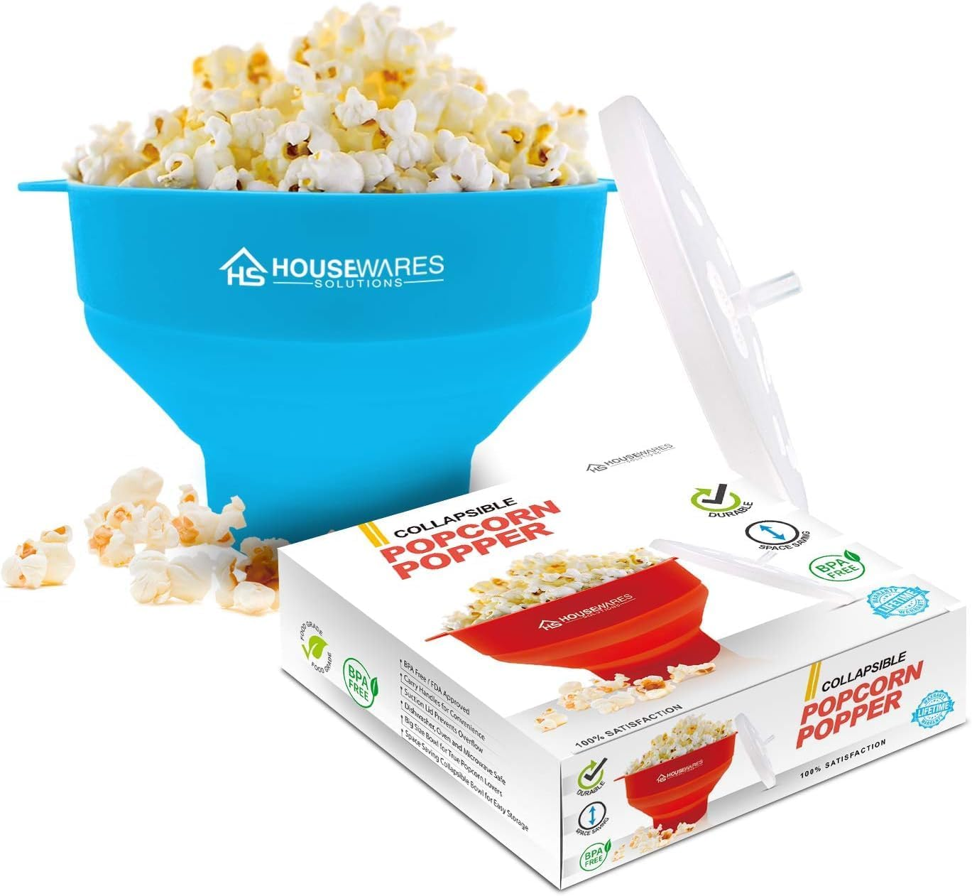 Collapsible Silicone Microwave Hot Air Popcorn Popper Bowl with Lid and Handles