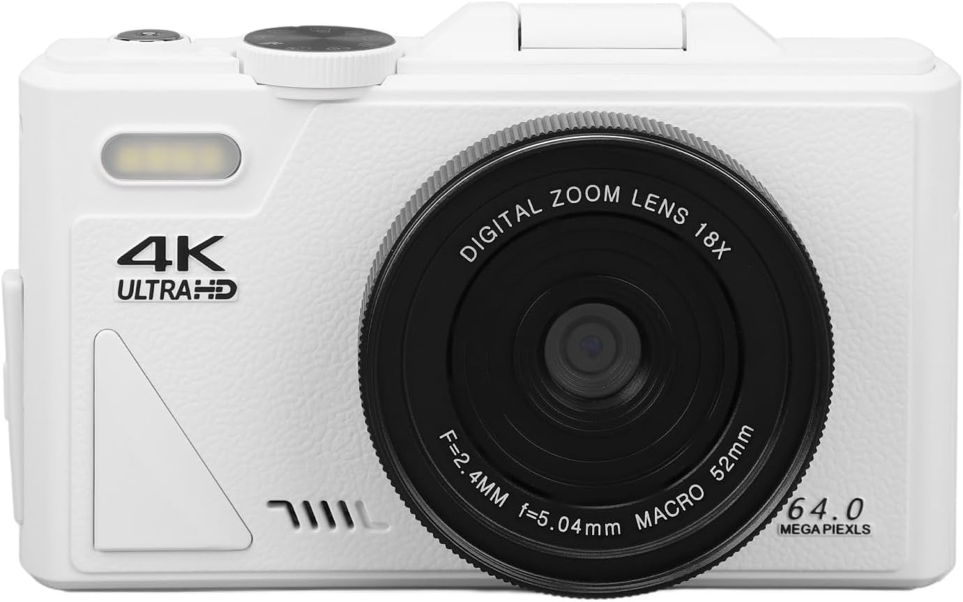 4K Digital Camera, 18X Zoom Retro Video Camera Camcorder Autofocus with 3 Inch Flip Screen, Portable 64MP Travel Camera for Photography Vlogging (Black)