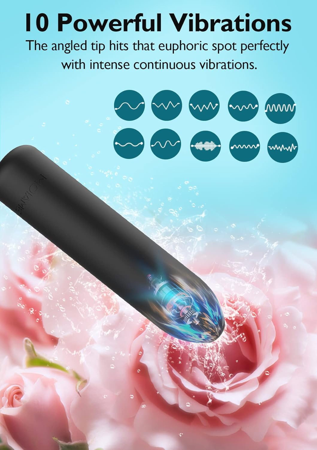Silicone Bullet Vibrator for Women with Angled Tip, MOIAME Little Bullet Vibe with 10 Powerful Vibrations for Vaginal Clitoral Nipple Stimulation Waterproof Discreet Mini Vibrator, Rechargeable image number 4