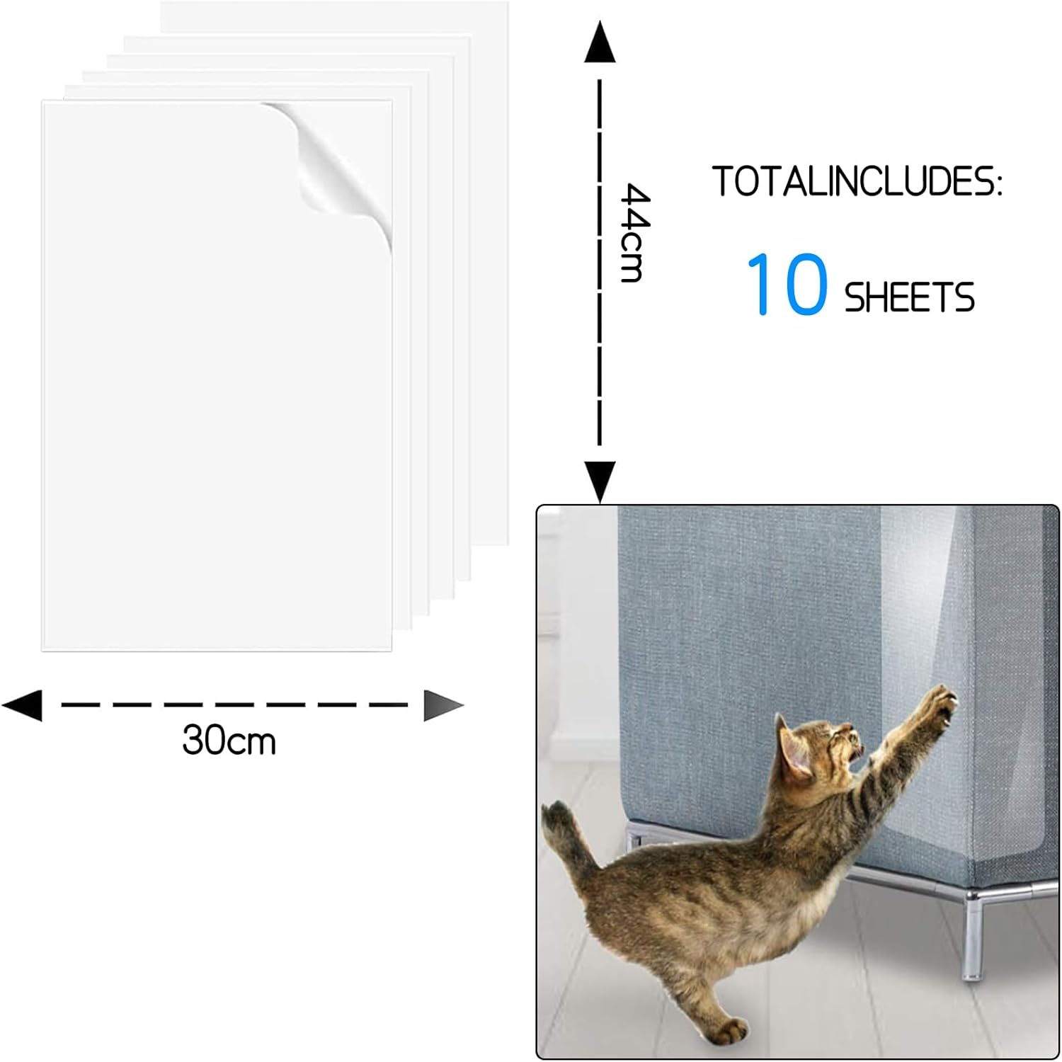 Pack of 10 Scratch Protection Cat Tape, Self-Adhesive Cat Scratch Protection Film, Scratch Protection Sofa Cat, Cat Anti-Scratch Tape, Scratch Protection Sofa Cat Pad, Cat Training Tape 30 X 44 Cm image number 6