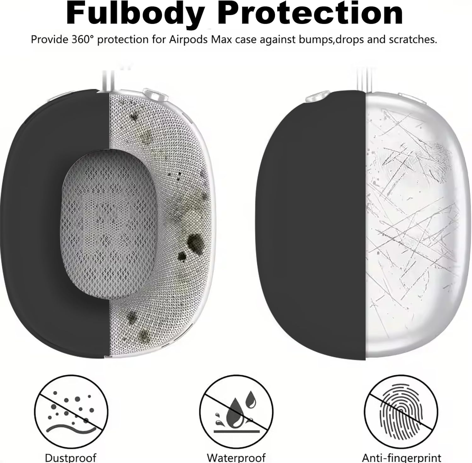 USTIYA Case for Airpods MAX 2023/2024 Case Silicone Protective Silicone Cover with Keychain (Black) image number 2