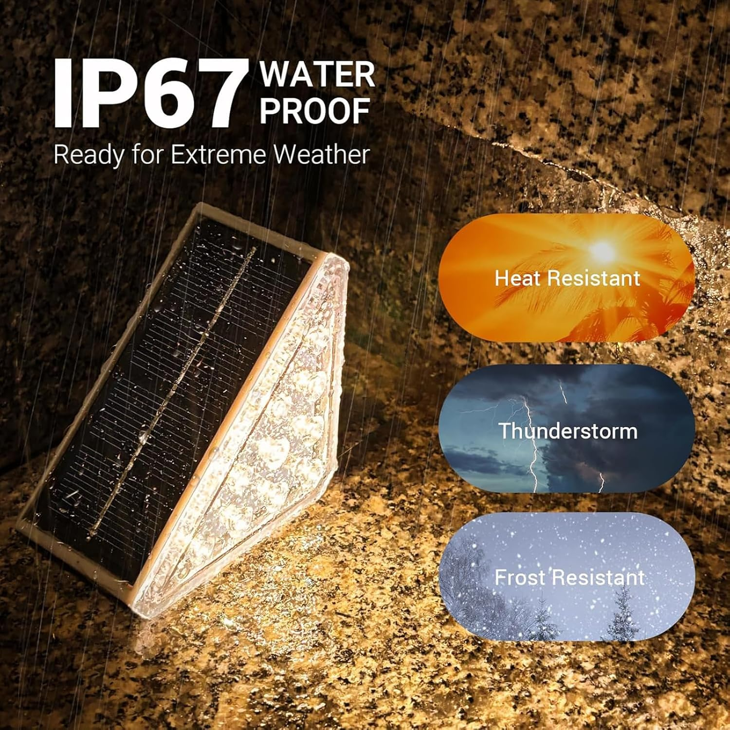 6 Pack Solar Outdoor Step Lights Triangle IP67 Waterproof Auto on off Decoration Deck Lights for Patio Yard, Driveway, Porch, Front Door, Sidewalk,Warm White image number 2