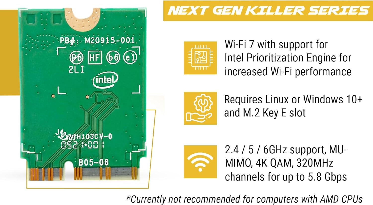 Highzer0 Electronics Be1750X Killer Series Upgraded BE200 Wifi 7 Card | Gaming Wifi Adapter | M.2 Pcie Wifi Card 5.8 Gbps 320Mhz 4K QAM | Supports Bluetooth 5.4 & Intel PC with Windows 10/11 image number 6