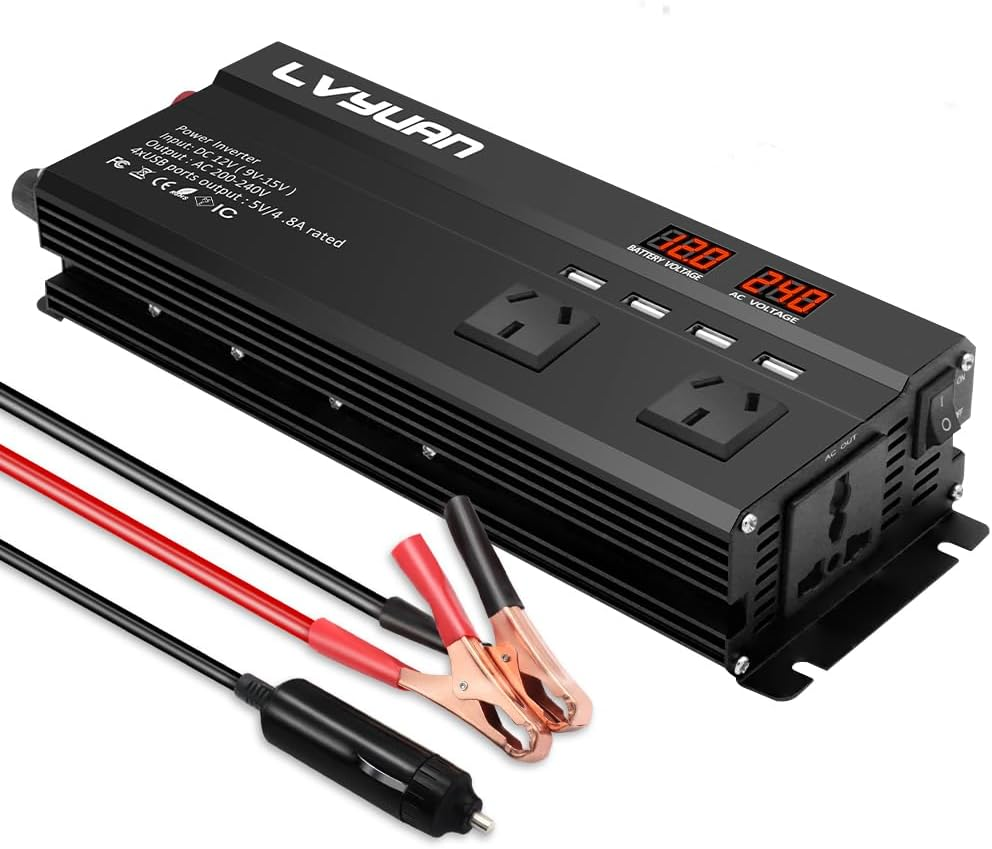 Yinleader Inverter 1000W Car Power Inverters 12V DC to 240V AC Converter with 4 AC Outlet 4 USB, 12 Volt Invertor Car Cigarette Lighter Inverter for Vehicles, Power Inversor 1000 Watts(Red) image number 4