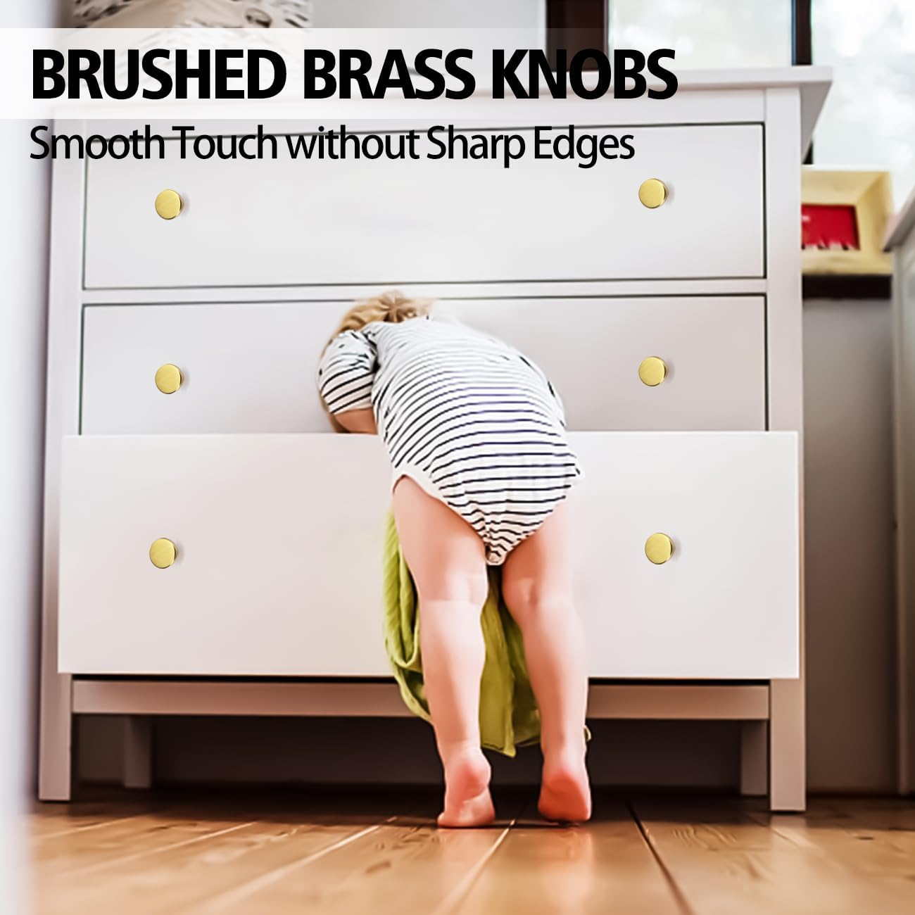 Gold Cabinet Knobs,4Pcs round Brass Brushed Drawer Handles,20Mm Golden Hardware Dresser Drawer Knob,Gold Solid Knobs for Bathroom,Wardrobe and Kitchen Cupboard Doors image number 2