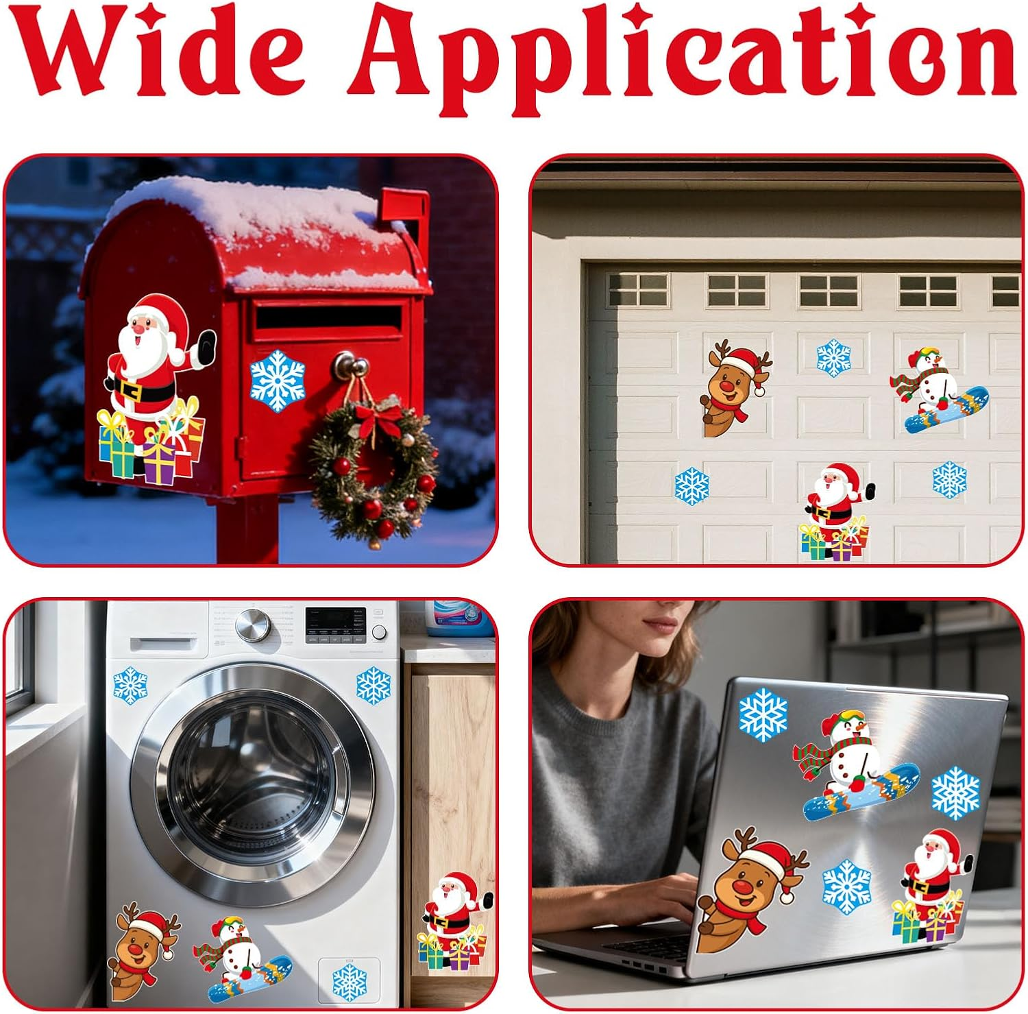 6Pcs Christmas Car Magnets, 6 Style Waterproof Reflective Cute Christmas Car Magnets with Snowflake Santa Clause Snowman Elk Elements for Winter Party Home Fridge Vehicle Decor