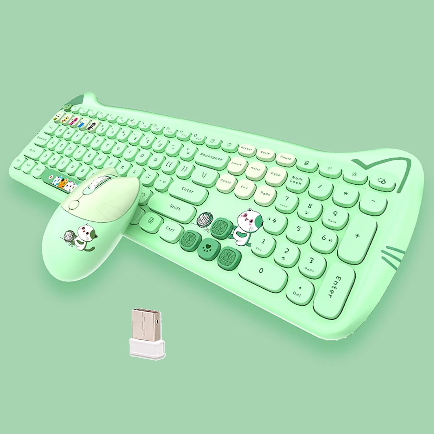 Cute Cat Keyboard and Mouse Combo Wireless, Kawaii Keyboard and Mouse for Girls and Kids, Soundless Colorful Keys, Compatible with Notebook, PC (Blackpink-110Keys)