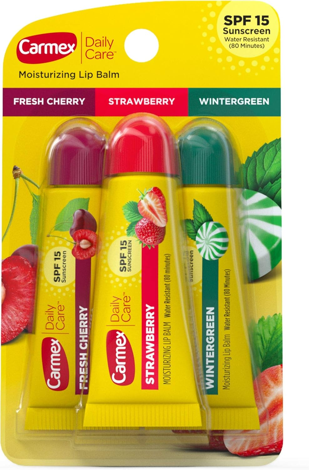 CARMEX Moisturizing Lip Balm Variety Pack - Fresh Cherry, Strawberry, Wintergreen .35 Oz Tube image number 5