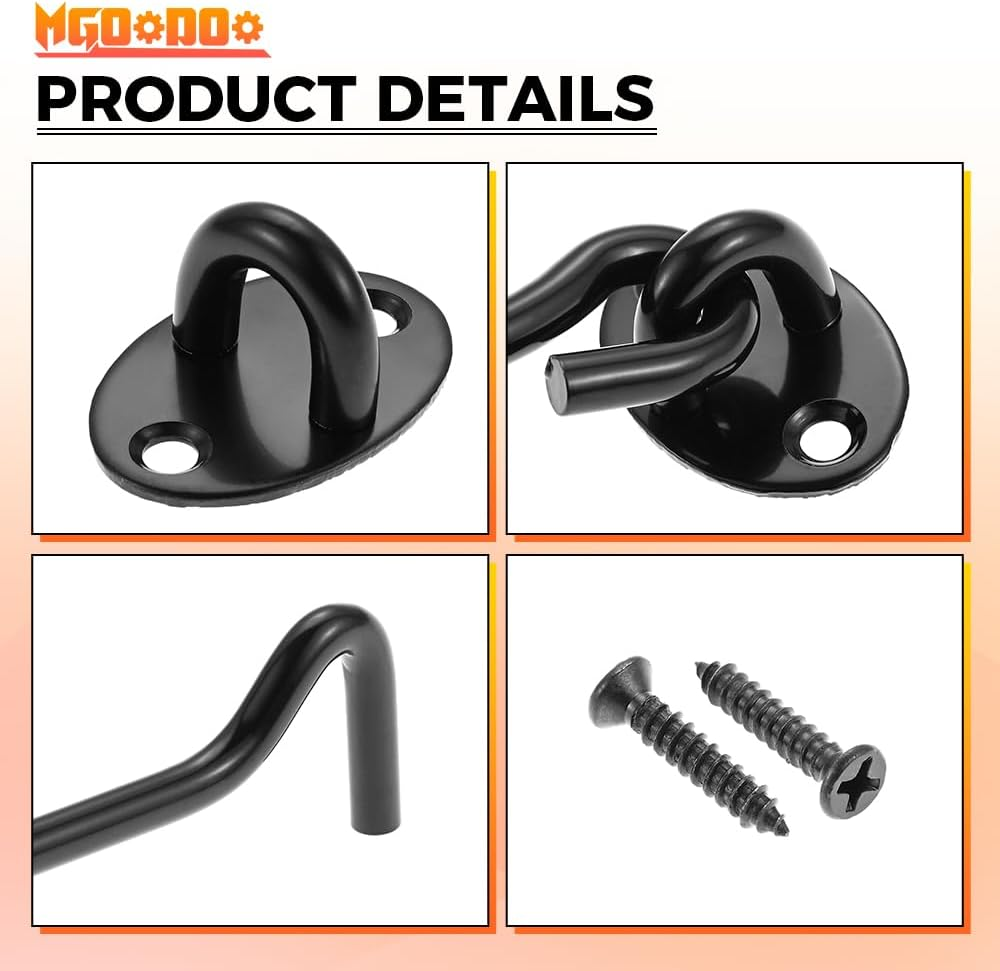 Black 3Ins Cabin Hooks and Eye Latch Lock for Patio Doors Shed Gate 75Mm Catch Silent Holder Stainless Steel 2Pcs image number 1