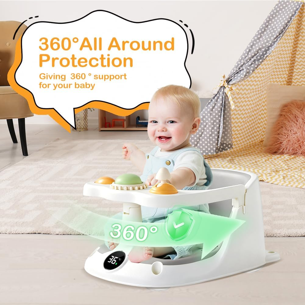 Baby Bath Support Seat for 6 Months & up - Bathtub Shower Seat Chair for Babies Sitting up with Toys & Brush, Non-Slip, Comfortable, Infant Bath Essentials Gift image number 6