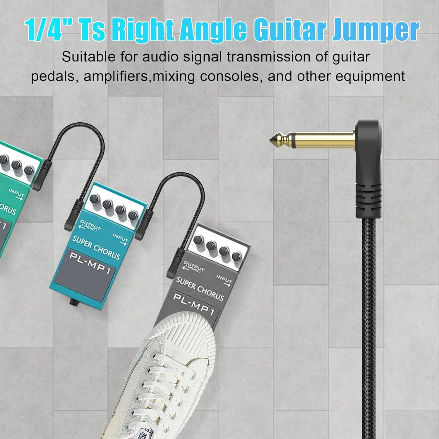 Guitar Patch Cables 3-Pack/6-Pack, 6 Inch/15Cm Right-Angle 1/4" TS Pedal Effect Cable, Shielded Instrument Cord for Amp, Mixer, Electric Guitar, Bass, and More (6-Pack) image number 4