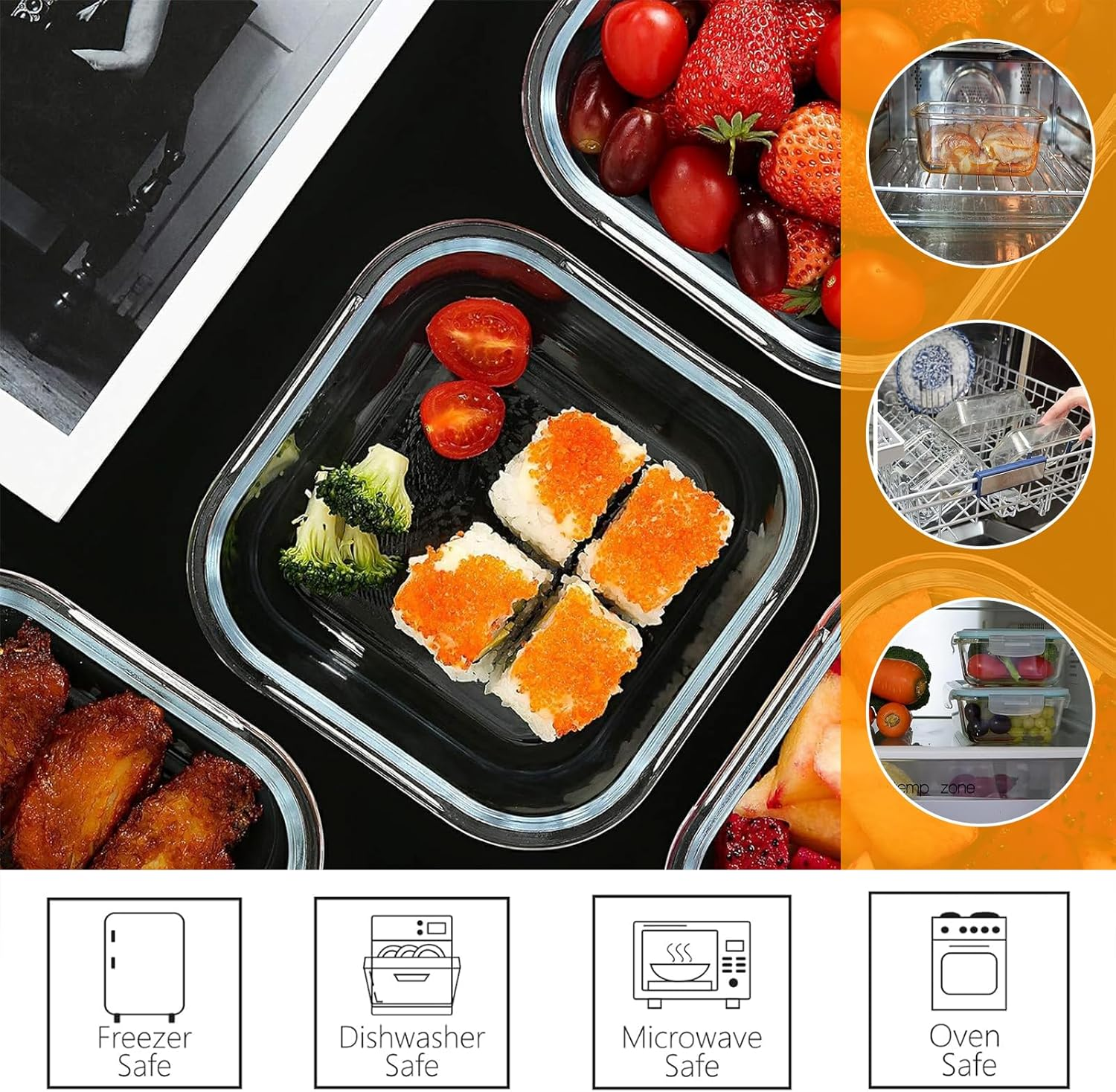 12 Pack Glass Food Containers with Lids, 150ML Meal Prep Containers, Reusable & Airtight & Leakproof Food Jars for Sauce Snack Yogurt Dressing Dip Dessert, Microwave, Freezer, Dishwasher Safe (Square) image number 6