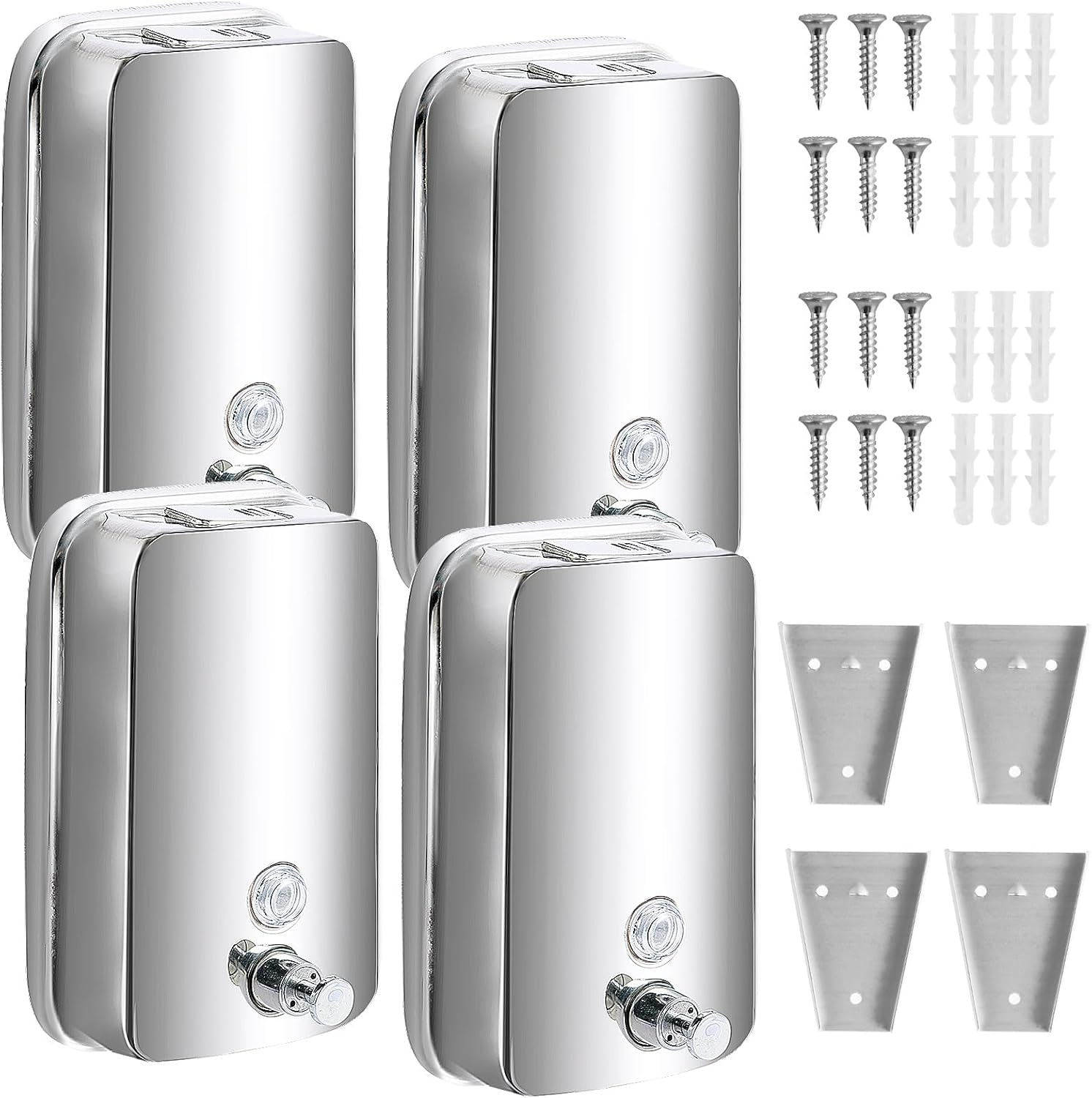 4Pcs Commercial Soap Dispenser Stainless Steel 1000Ml Wall Mount Manual Liquid Pump Rust Proof Leak Proof for Bathroom image number 6