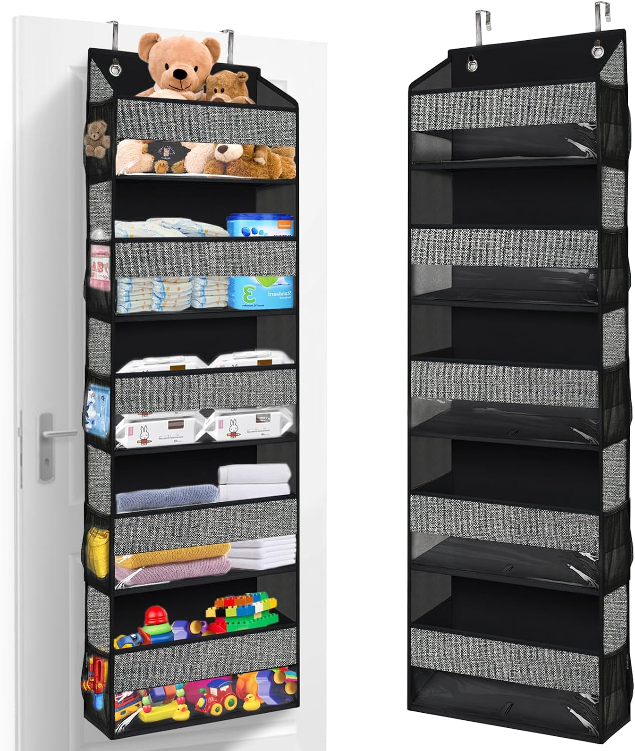 Over Door Organizer with 5 Large Pockets 10 Mesh Side Pockets, 5-Shelf Extra Large and Sturdy Hanging Storage Organizer for Pantry, Nursery (Black) image number 2