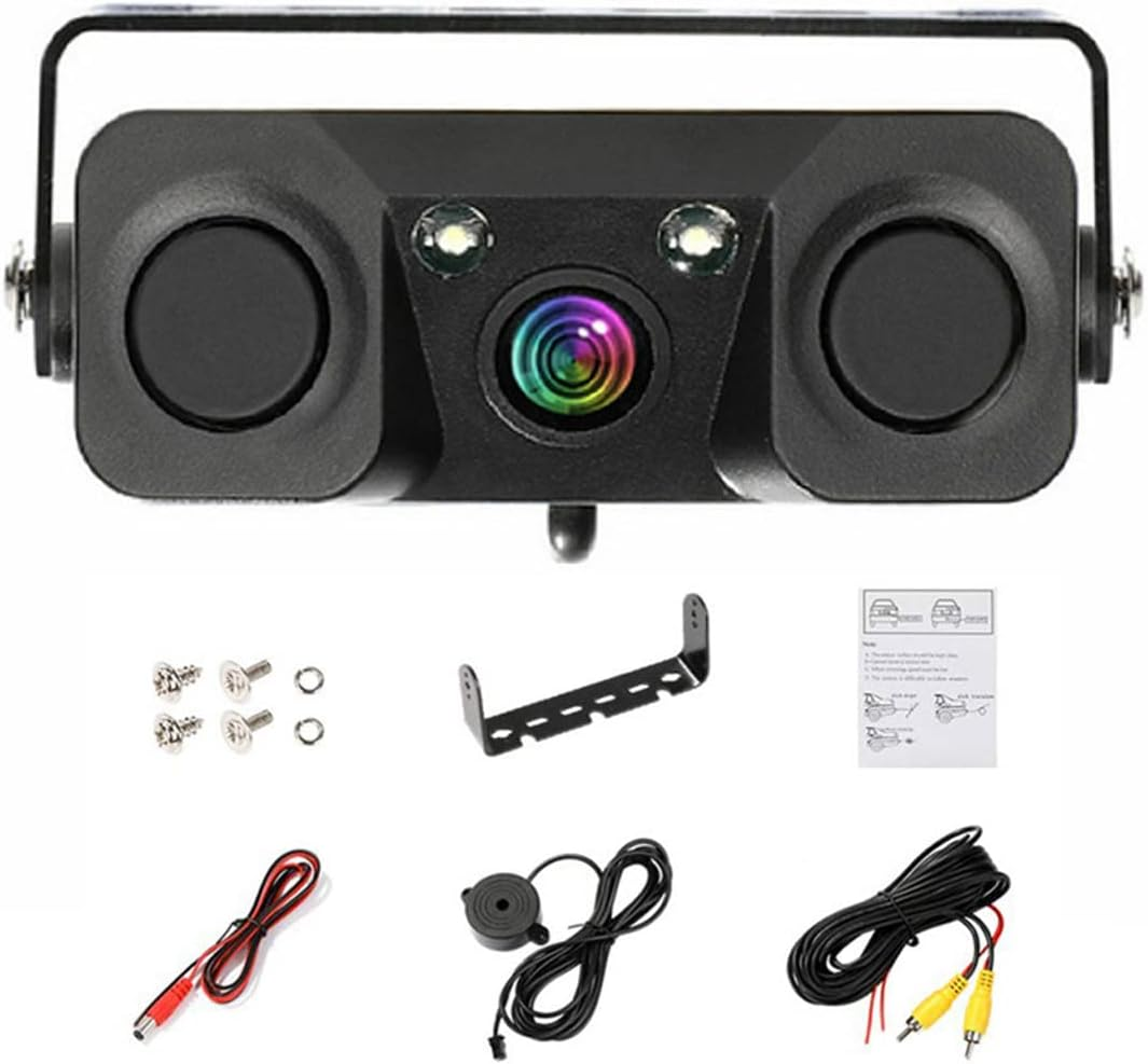 Polarlander 3 in 1 Rear View Camera Waterproof Video Parking Sensor Car Reverse Backup Camerawith 2 Radar Detector Sensors Bibi Alarm