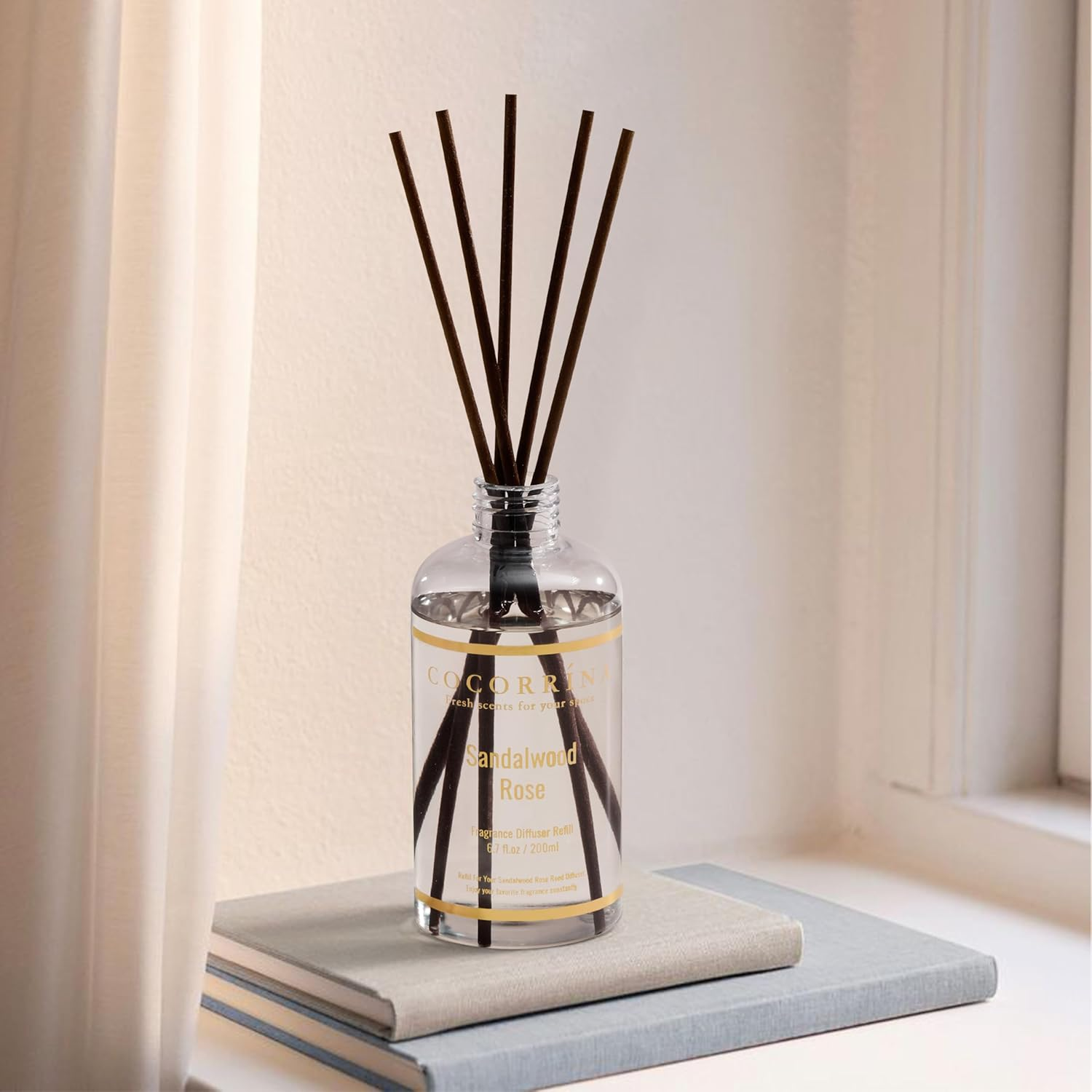 Cocorr&iacute;na Reed Diffuser Oil Refill Sandalwood Rose 200Ml with 8 Sticks - Premium Long-Lasting Floral Essential Oil, Home Fragrance for Bedroom, Bathroom Home Decor image number 4